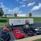 CAT generator enclosure in parking lot